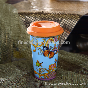 12OZ Luxury New Bone China ceramic mug silicone lid